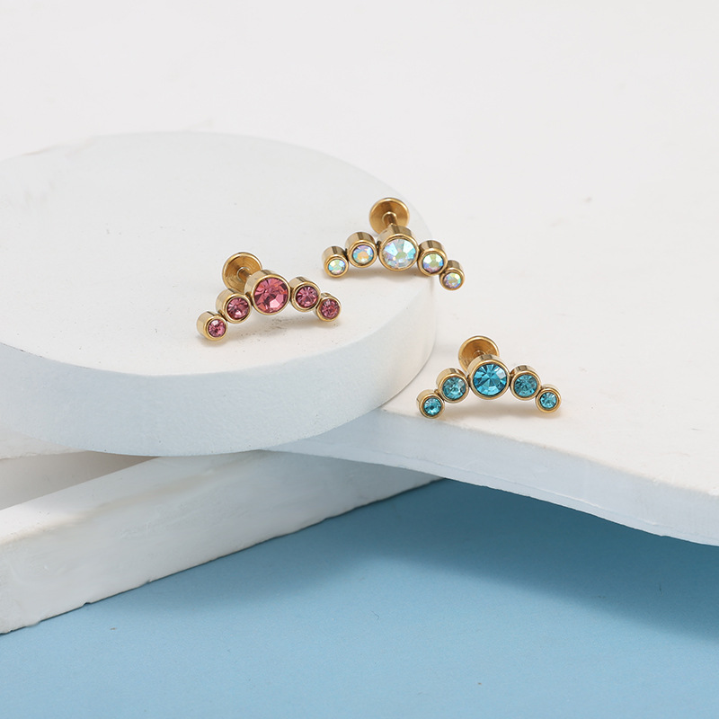16G Stainless Steel Internally Threaded Cartilage Ear Stud, Multi-Color Diamond-Encrusted Flat-Bottom Lip Stud, 1 Piece detail image 8