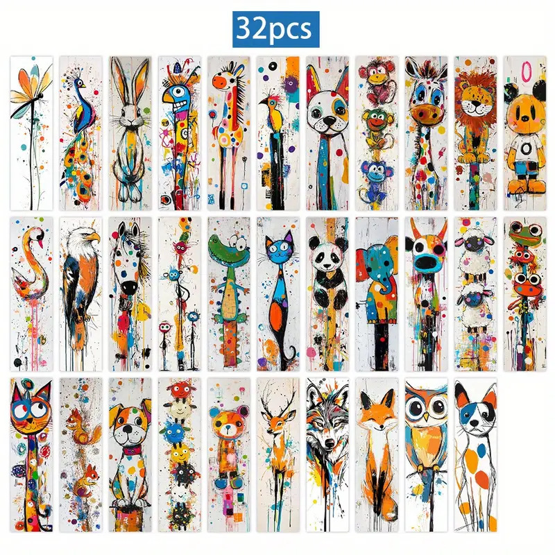 Graffiti Animal Art Bookmark Childlike Fun Pop Abstract Oil Painting Crayon Bookmark DIY Color Book Page Marker
