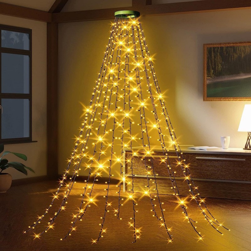 LED Leather Cord Disc Tree Top Night Light USB Plug Five Pointed Star Waterfall Hanging Christmas Light Popular Flowing Water_voghion.com