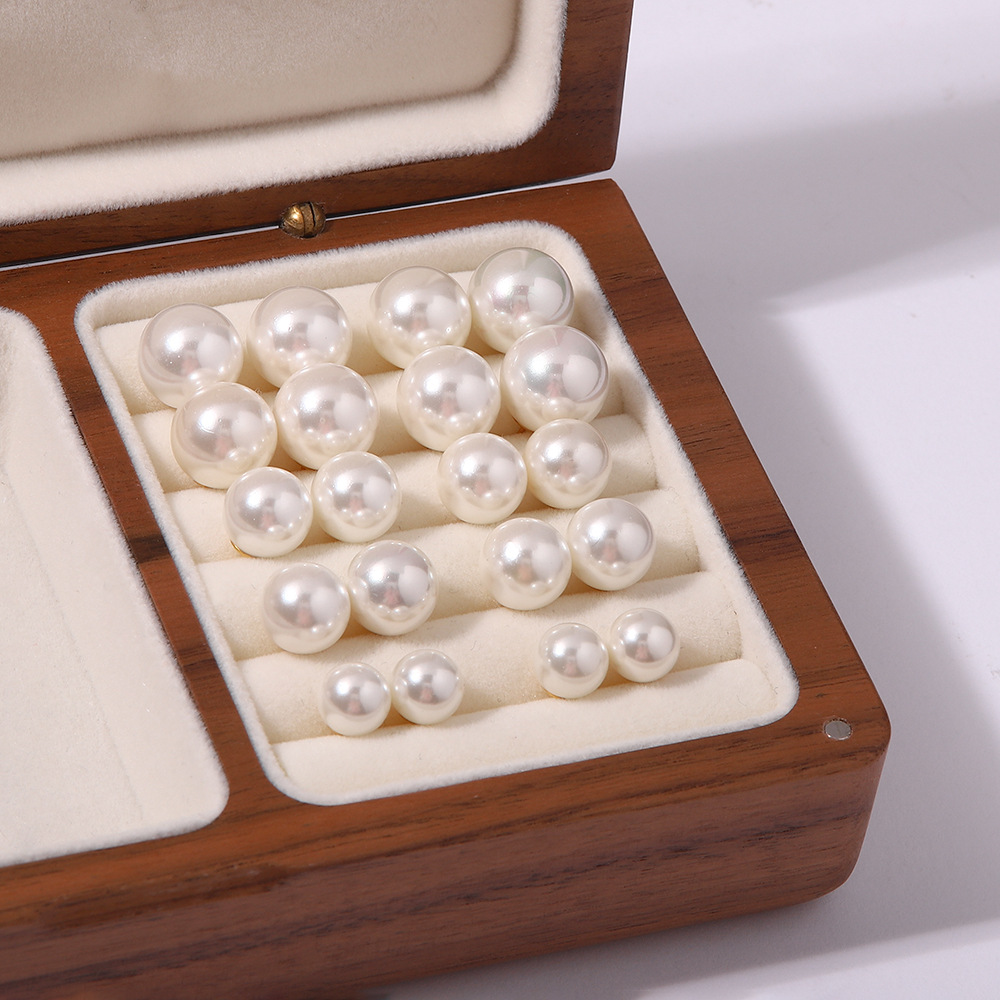 Fashion Round Stainless Steel Inlay Pearl Ear Studs 1 Pair