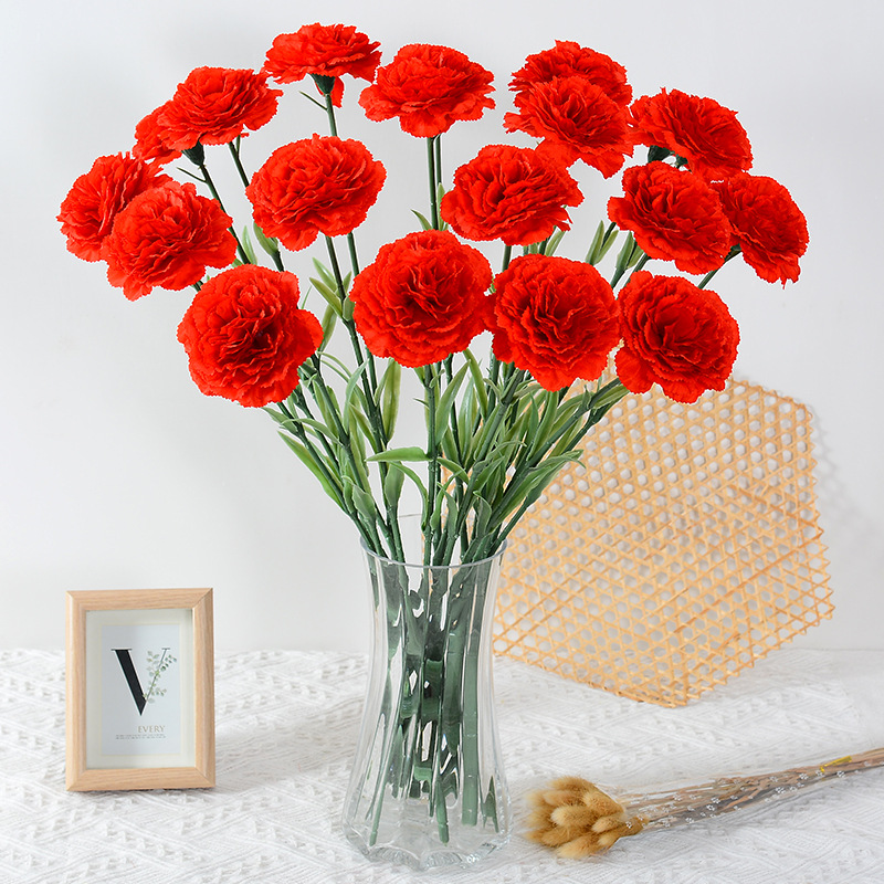 Simulated single carnation European-style dining table artificial flowers Mother's Day chiffon flowers home decor soft furnishings carnation artificial flowers