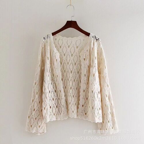 Mesh short-sleeve sun protective jacket for women, suitable for outerwear, layering, and open sweater with embroidery and hollow design.