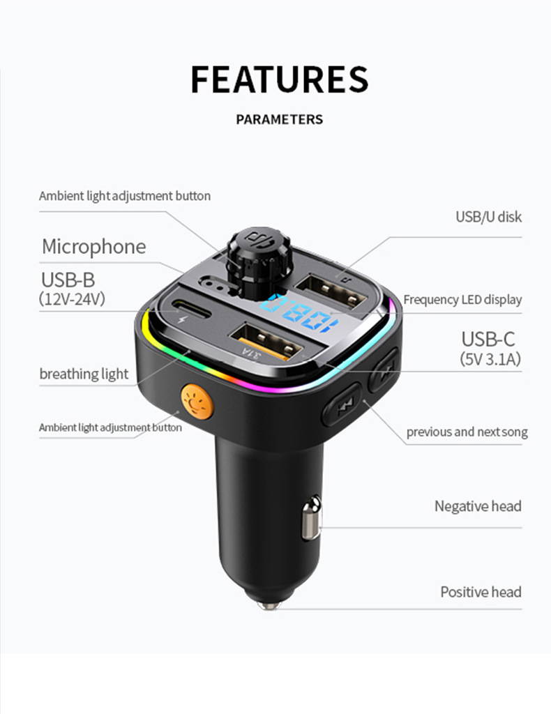 C26 Car Bluetooth Mp3 Music Player Bt5.0 Car Fm Transmitter Hands-Free Call Mobile Phone Music