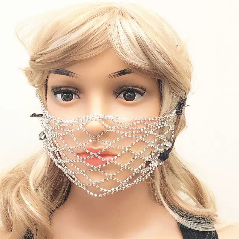 外贸热销新奇渔网状闪钻水钻口罩 ins个性博主百搭时尚饰品Mask