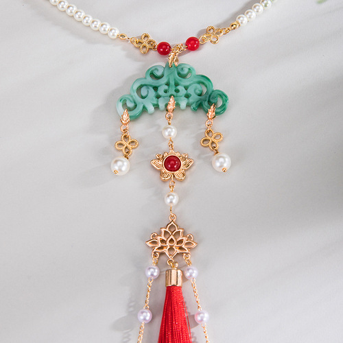 Flowing tassel necklace for women, ancient Chinese style Hanfu adornment, soft beaded necklace, Ming dynasty style retro Mamian skirt accessory, 26.9GF002