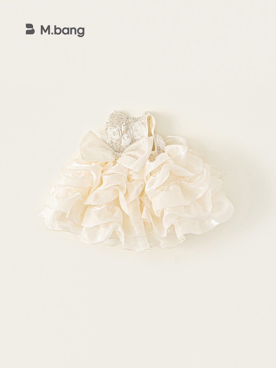 Youbao ropa para niños estilo verano falda para niños cuello redondo falda de malla de perlas vestido suave niña niña vestido de princesa