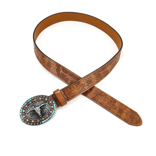 Cross-border Western Denim Belt Bull Head Big Buckle Trendy Retro Youth Retro Men's Punk Leather Belt