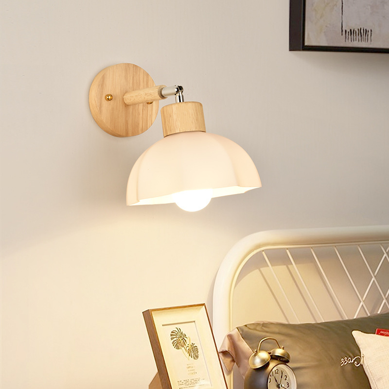 lámpara de pared de viento de madera dormitorio lámpara de cabezal de cama ajustable nórdica sala de estar pared de fondo pasillo lámpara de pared L271