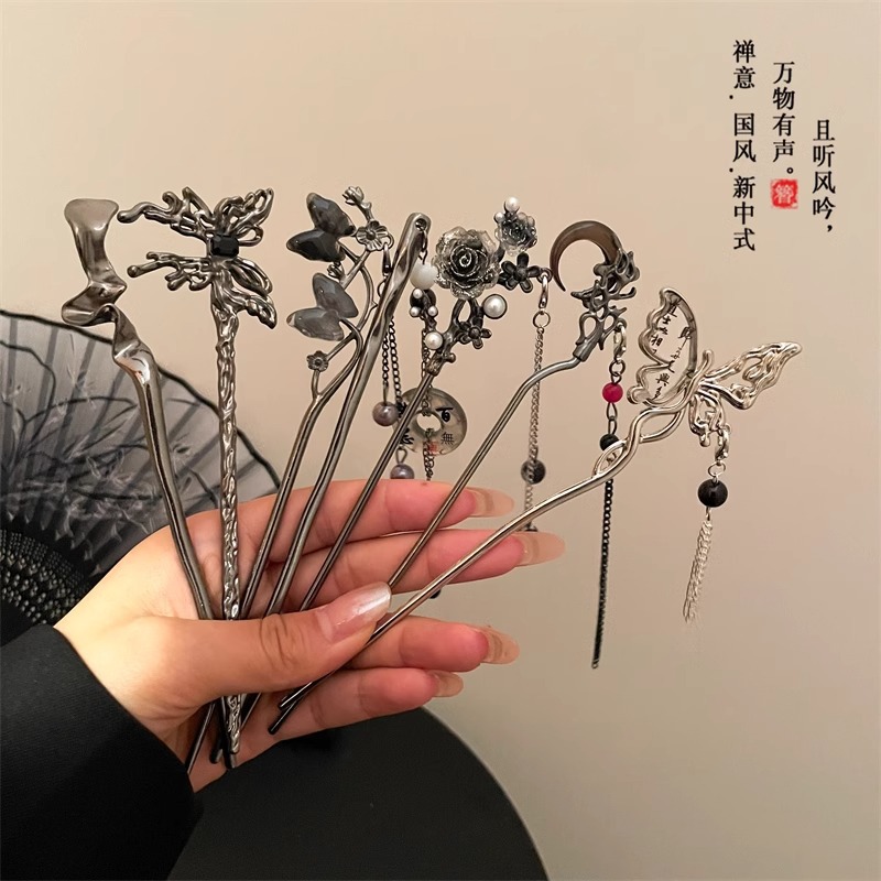 Nuevo estilo chino mariposa bordilla pinzas de cabello para mujeres detrás de la cabeza pinzas de cabello antiguo estilo Han tocado de alto nivel sensación de paso pinzas de cabello