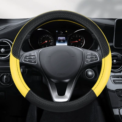 handle cover cross-border | Steering wheel cover - embossing-black-and-yellow-round-38cm