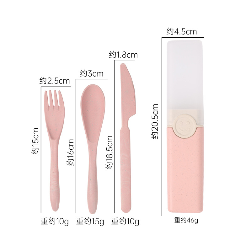Nuevo cuchillo de paja de trigo, tenedor y cuchara traje estudiante de oficina portátil vajilla de tres piezas de viaje traje al aire libre