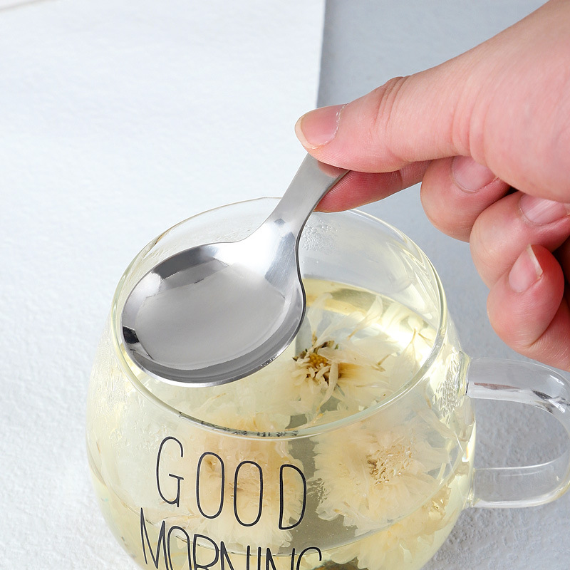 304 cuchara de acero inoxidable subred rojo coreano creativo mango corto cuchara de los niños lindo postre helado cuchara té Chapado en titanio cuchara redonda