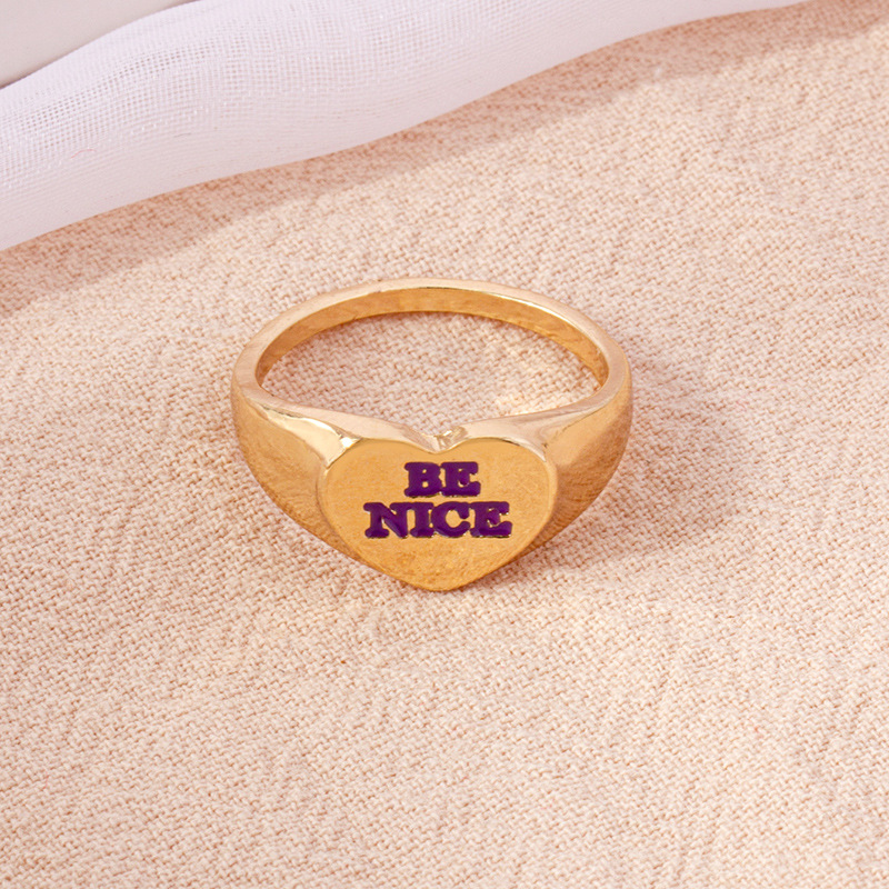 European and American simple heart plain dripping letter ring female wholesale