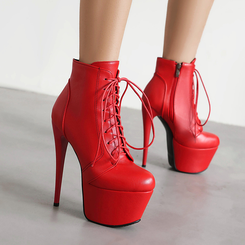 Foreign Trade European and American Style Thick Bottom High Heel Strap Low Barrel Women's Boots Autumn and Winter New Short Boots 40-46 plus size Boots