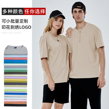 新款240g重磅纯棉t恤定制男女工作服纯色圆领T恤短袖广告衫团体服
