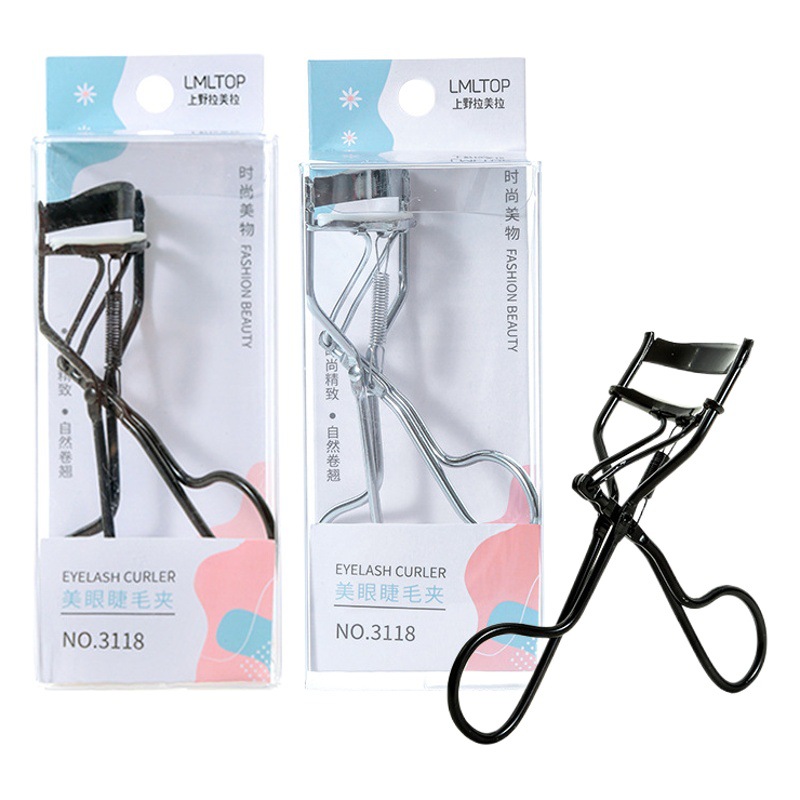 Lmltop Acero inoxidable rizador de pestañas negro plata natural larga duración gran angular rizador de pestañas 3118