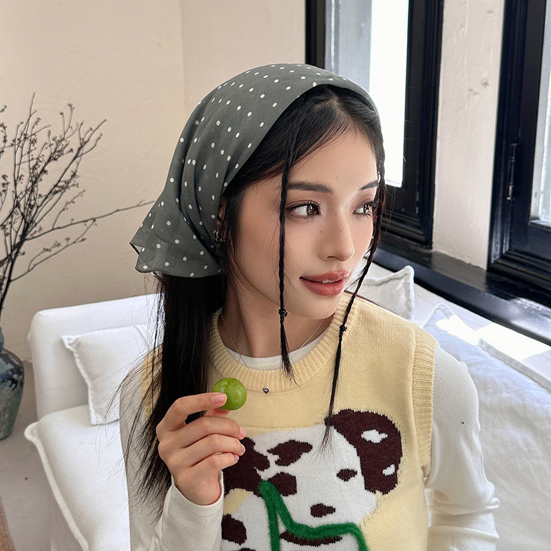 Pañuelo de seda de lunares, sentido avanzado, nuevo estilo perezoso, pañuelo en la cabeza, cinturón para el cabello, bufanda cuadrada multifuncional de moda, cortina de pedos de cintura