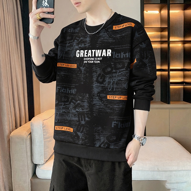 New autumn/winter men's hoodie, casual and versatile, stylish long-sleeved T-shirt, crew neck sweatshirt for young men.