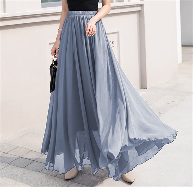 Women's Full-length Skirt New Solid Color Chiffon Half Skirt Women's Full-length Skirt New Solid Color Chiffon Half Skirt