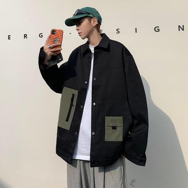 Chaqueta de solapa para hombre antiarrugas de alta calidad 2024 primavera y otoño nueva tendencia micro-suelta costura ropa de trabajo chaqueta casual