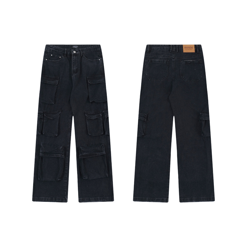 Men's Clothing Street Personality Multi-Pocket Tooling Jeans Men's and Women's Trendy Brand Urban Design Sense Casual All-Match Straight Pants_voghion.com