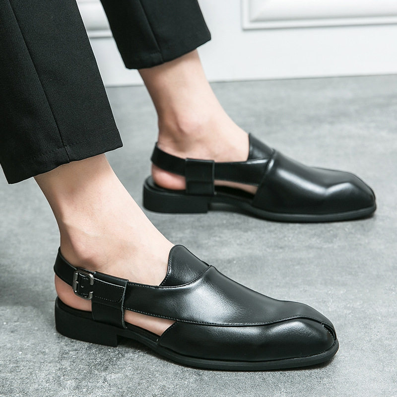 Giày sandal da nam cỡ lớn mũi vuông, quai ngang khóa cài, thoáng khí nhẹ nhàng — 5671 màu nâu, 5671 màu đen