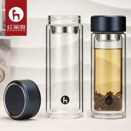 红家园新品双层玻璃杯企业定制logo商务办公泡茶水杯玻璃广告杯