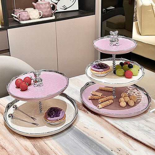 High-looking bear fruit plate multi-layer cake stand living room home dessert table display stand water ripple snack tray wholesale