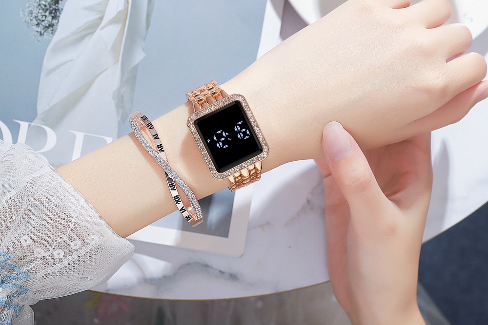 Neues trendiges LED-Display mit Touchscreen, vielseitige elektronische Damenuhr, luxuriöse Diamanteinlage, Ihre Uhr_voghion.com