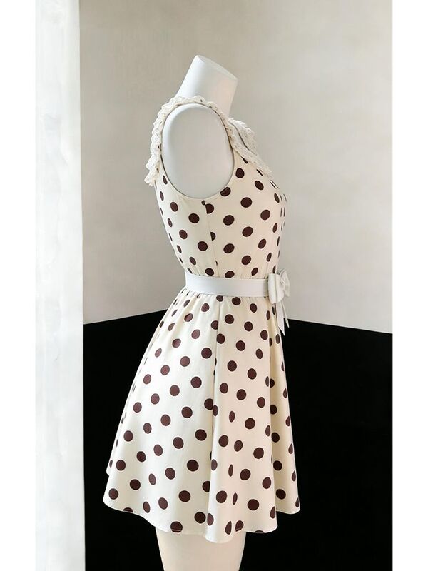 Afternoon Tea Party French-Style Bowknot Waist-Cinching Polka Dot Dress Spring/Summer New Pure Desire Style Sleeveless Short Dress