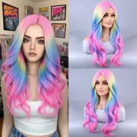 欧美热销女士cos中分刘海假发女Hair头顶粉色头套跨境批发化纤Wig