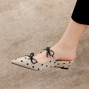 599-18 Korean version with pointed toe wedge heel shoes, polka dot butterfly bow half drag women's shoes, hollowed 