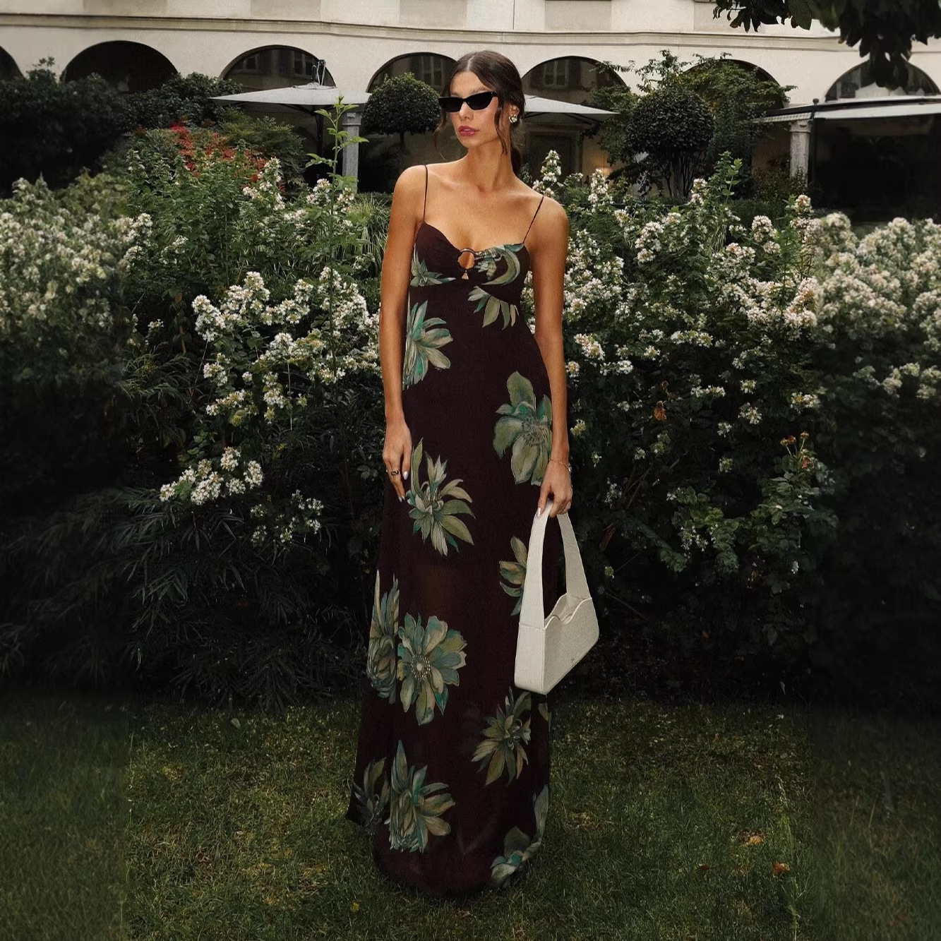 New Sexy Floral Print High-Waisted Maxi Dress Style Suspender Dress For Women Vacation Wear_ecoleips.com