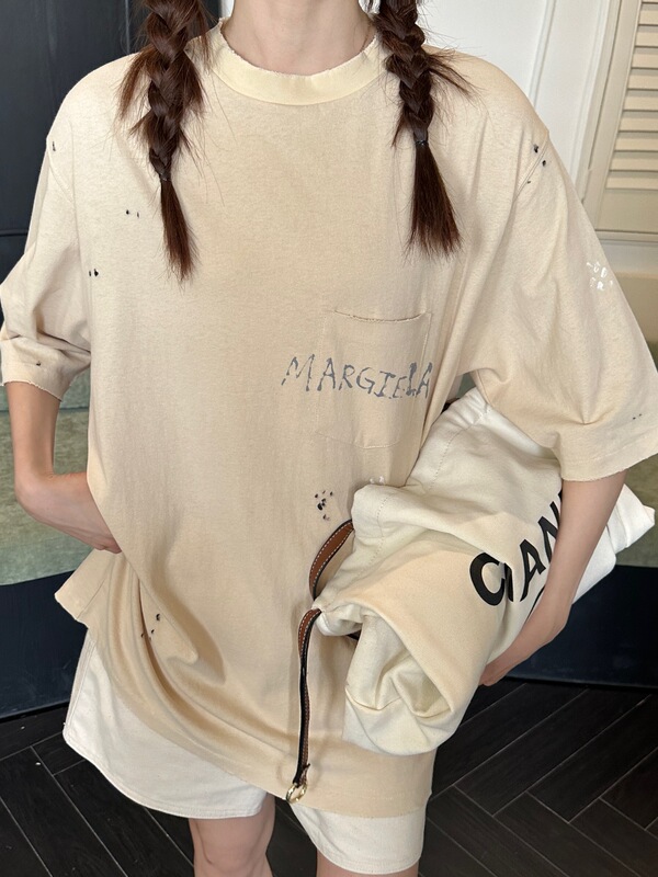 Maiso ウォッシュ加工 ダメージ加工 Tシャツ Nanyou 高品質 Maiso* Margiel* ポケットプリント 半袖|undefined