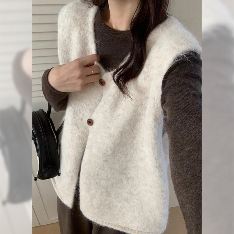 韩系简约百搭软糯慵懒风毛衣马甲女2025秋冬新款宽松叠穿针织背心|undefined