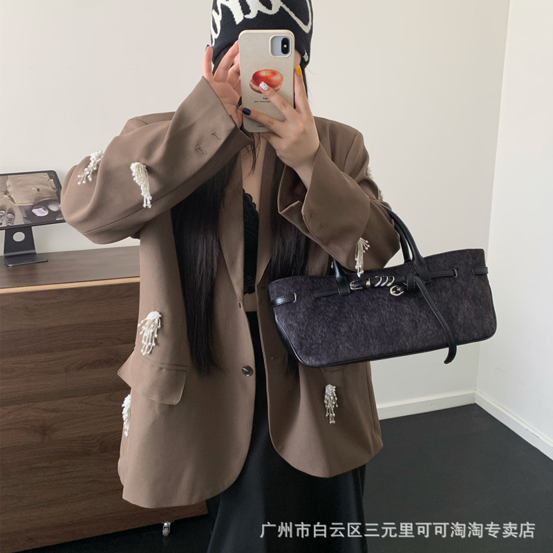 小众韩版高质感驼绒托特包2025新款通勤百搭皮带扣设计斜挎手提包|undefined