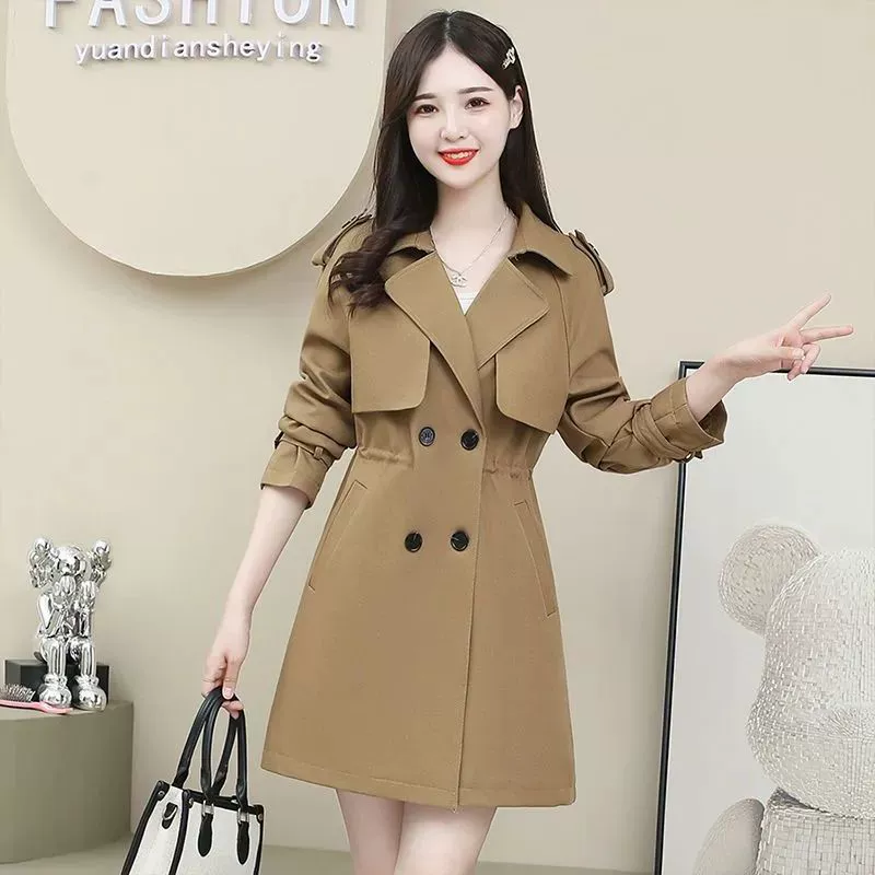 2023 осень и зима новая мода темперамент корейская версия свободная тонкая и дикая средняя длинная куртка с талией ветровка для волос