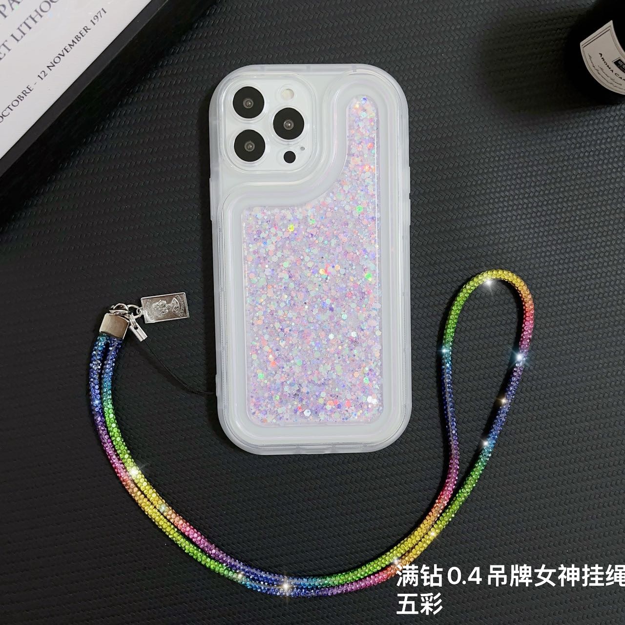 Marca de moda original, etiqueta de diamante completa, cadena de teléfono móvil, caja de teléfono móvil, cordón de bolso, colgante de muñeca, estilo colorido