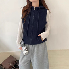 拉链连帽针织马甲女2025年秋冬新款宽松慵懒无袖背心毛衣坎肩外套