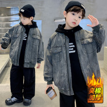 男童冬季夹棉外套2025新款儿童洋气加厚保暖复古工装牛仔外套风衣