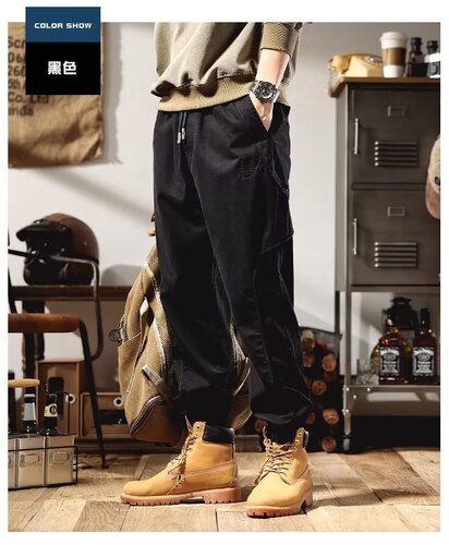 Autumn-style relaxed-fit cargo pants: trendy, cool, casual ankle-tied trousers—youthful, popular, and perfectly suited for men who love simple, modern, and stylish fashion.