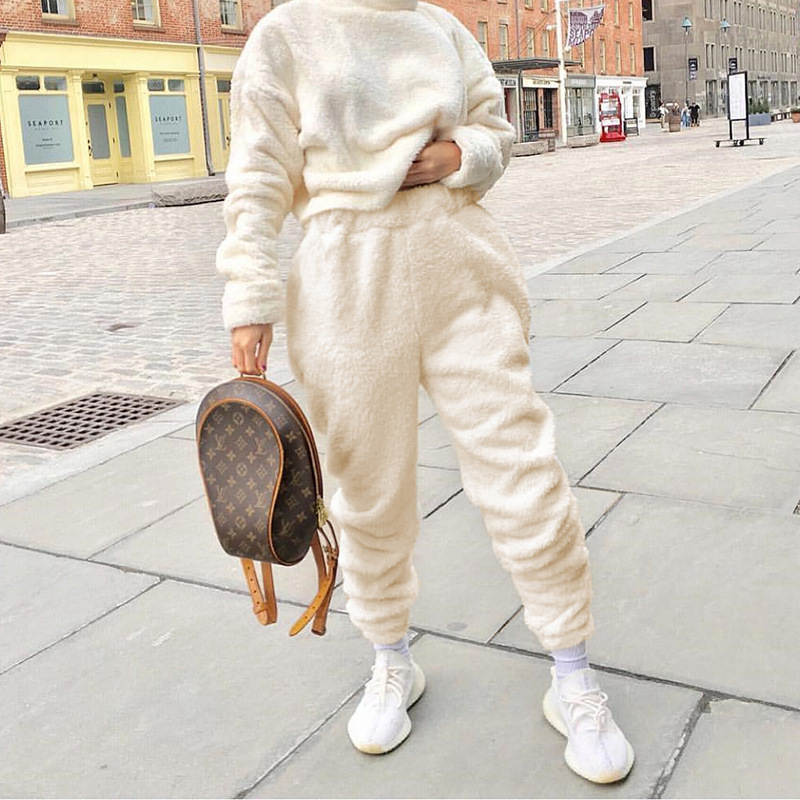 低价清仓#欧美休闲舒适风纯色长裤跨境个性潮流风修身显瘦毛毛裤