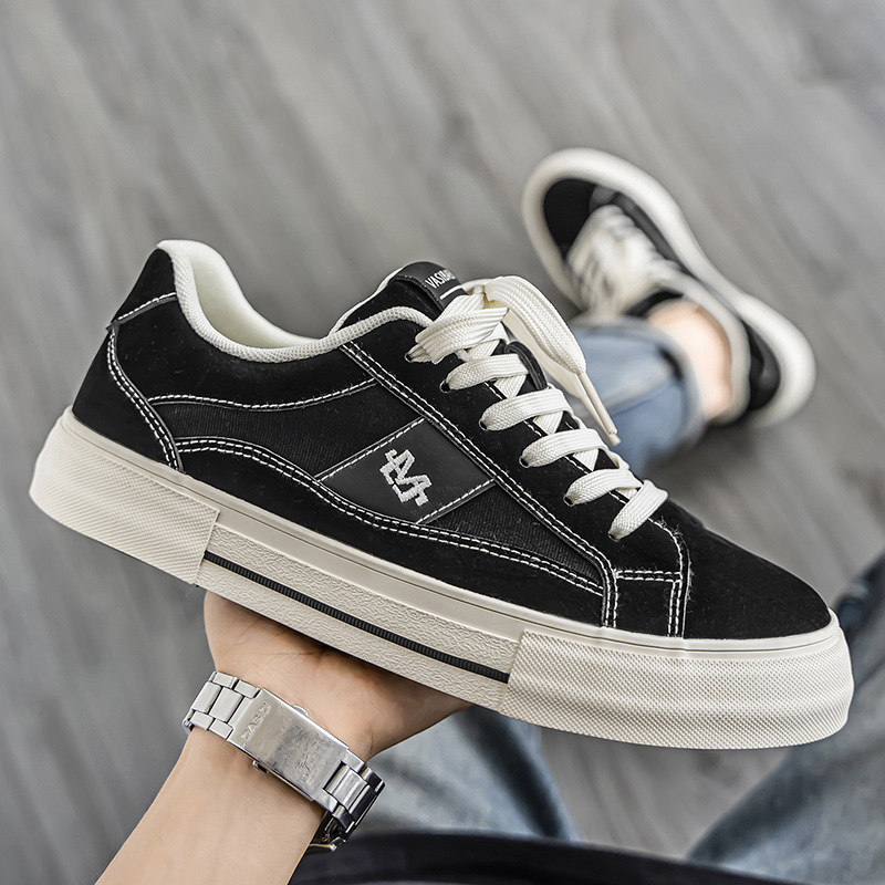 2025 Four Seasons New Men's Low-Top Casual Fashion Niche Solid Color Breathable Canvas Shoes Three-Time Vulcanized Low-Top Men's