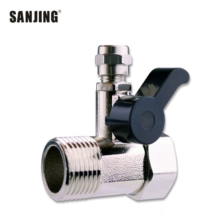 Venta al por mayor de 2 puntos de aleación de una sola pieza válvula de bola de tres vías interruptor de entrada de agua purificador de agua Válvula de ángulo de conexión de tres vías Accesorios