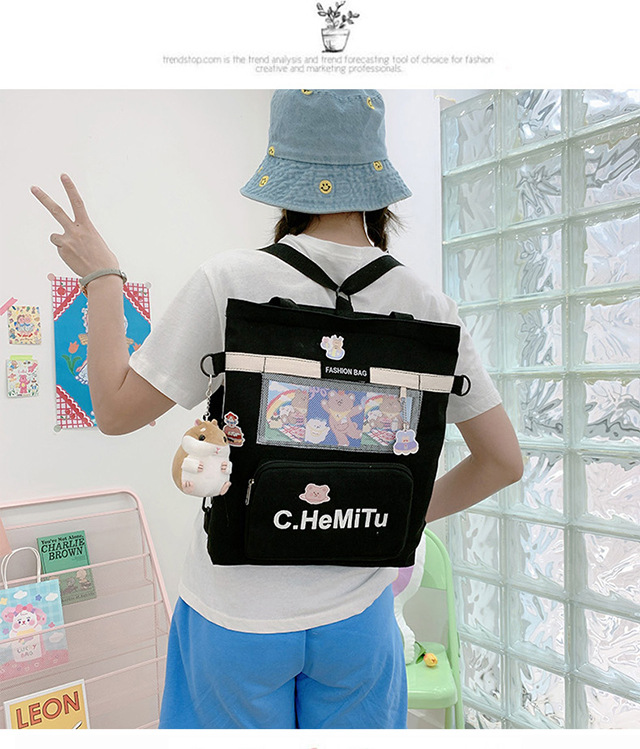 Korean-style canvas bag for girls with one shoulder, in the style of Harajuku, ulzzang, with a large capacity and contrasting colors, is a crossbody hand-held schoolbag for classes undefined