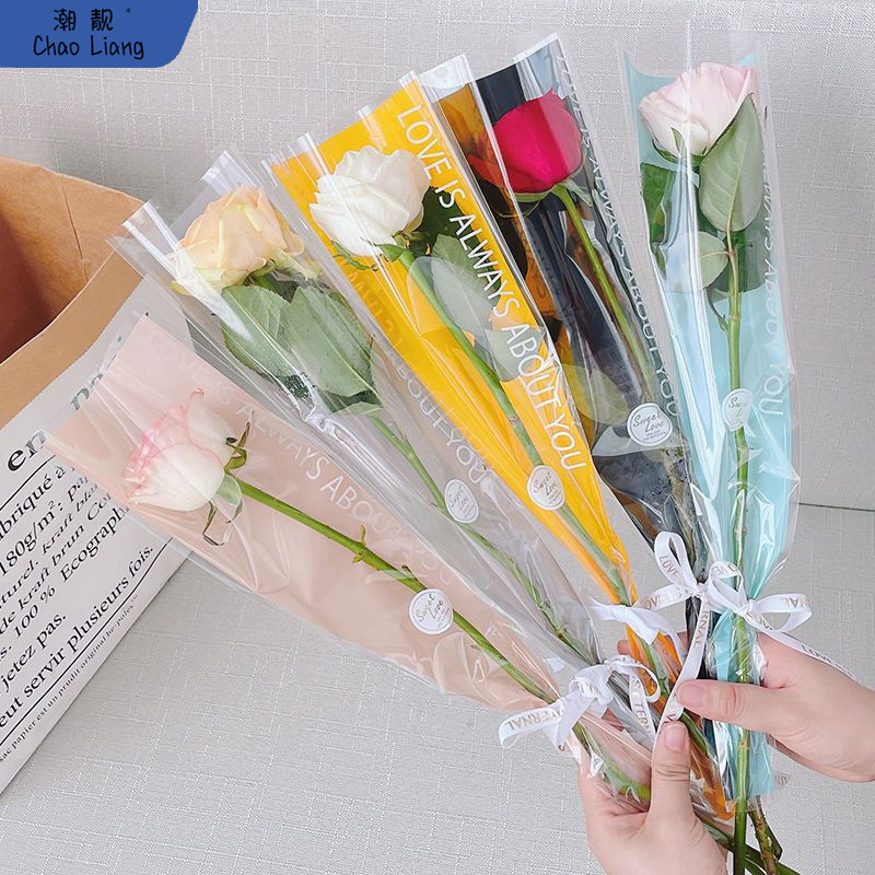 康乃馨单支包装花朵包装纸Diy毛线花朵包装袋半透明七夕花艺包邮