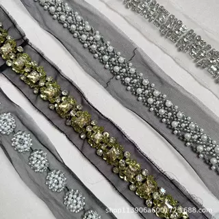 重工镶钻亮片米珠花边外套领口装饰门襟花边手工DIY辅料装饰边