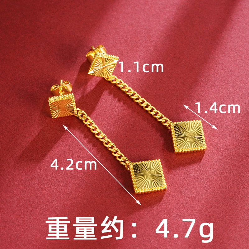 Combinación de anillo de aretes de oro de arena, moda cuadrada, lujo ligero, sentido de alta gama, verano de nicho, Yiwu, joyería al por mayor