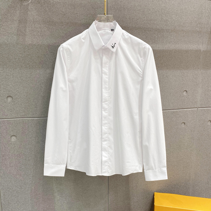 2025 Early Autumn New English Signature Printed Shirt Men's Casual Long-Sleeved Shirt Suit Pure Color Bottoming Shirt Trendy