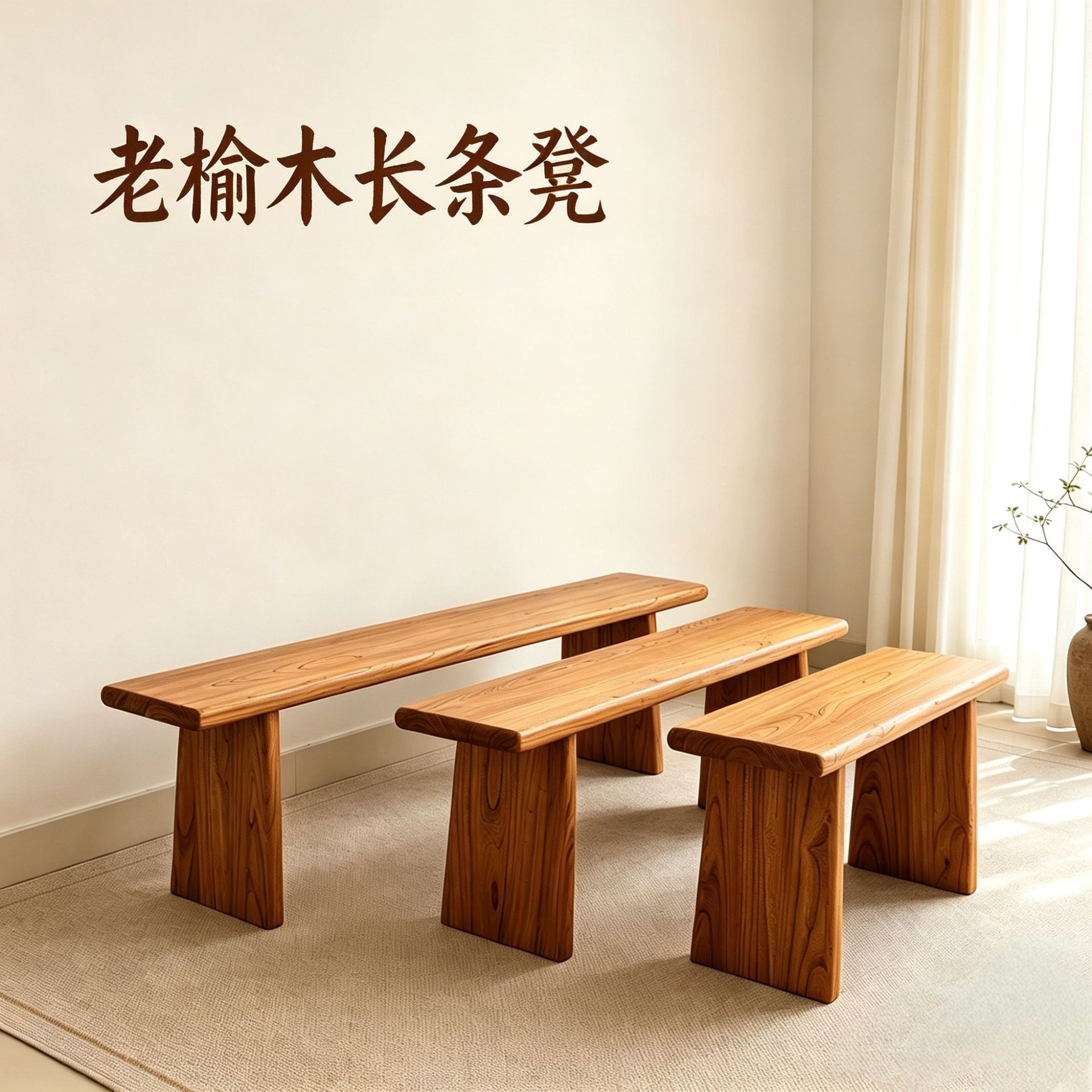 Old elm wood long bench, solid wood end-of-bed shoe changing bench, living room and bedroom double seat bench, all-solid wood long chair